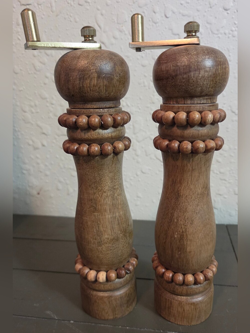 Wooden Bead Salt and Pepper Mills - Natural Brown